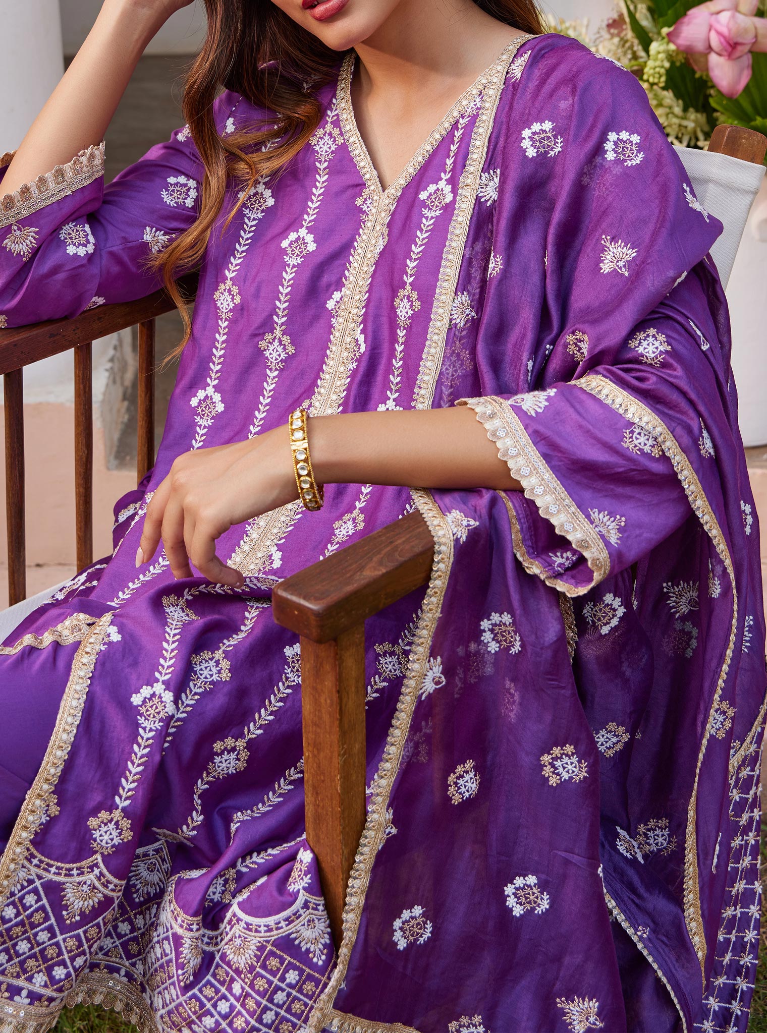 Mulmul Pima Suvasi Purple Kurta with Mulmul Pima Suvasi Purple Pant