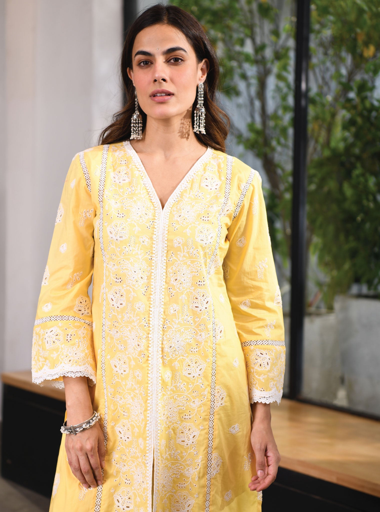 Mulmul Cotton Chester Yellow Kurta With Chester Yellow Pant