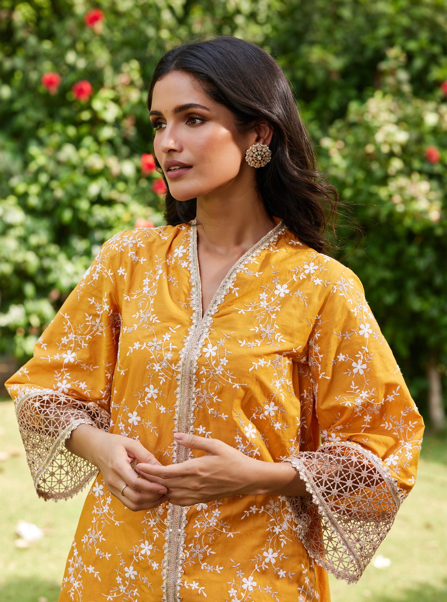 Mulmul Cotton Avira Orange Kurta with Mulmul Cotton Avira Orange Pant