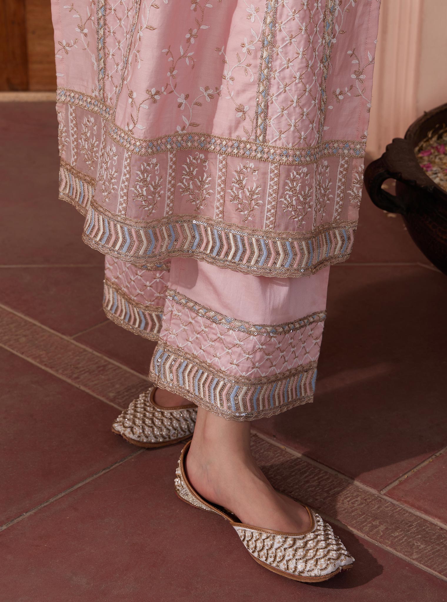 Mulmul Pima Briti Pink Kurta with Mulmul Pima Briti Pink Pant