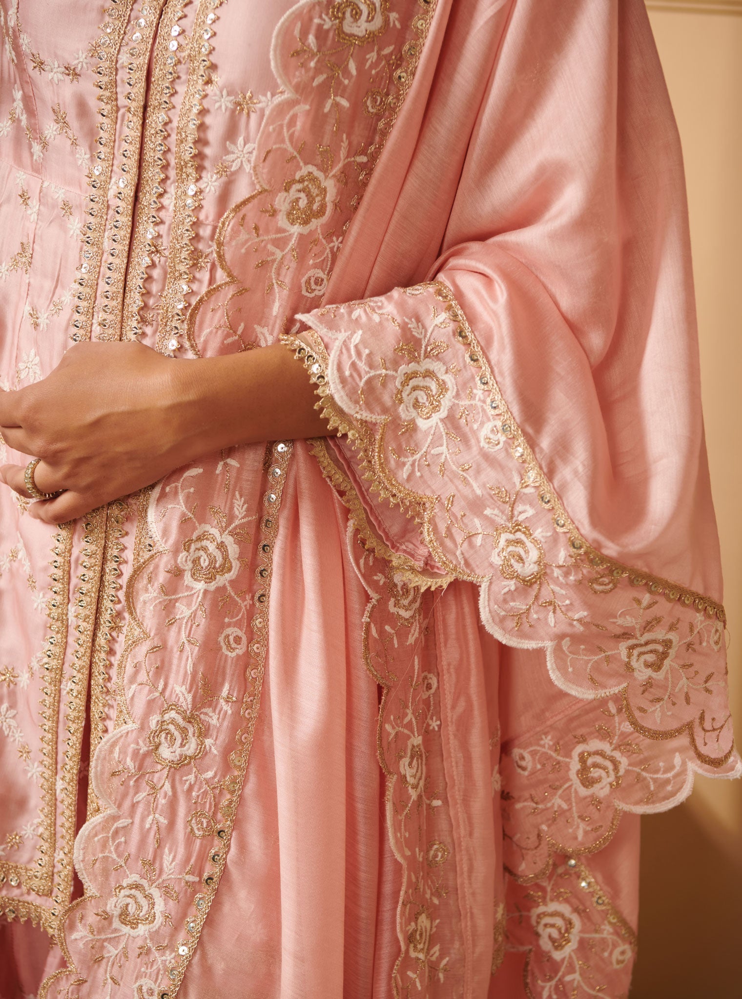 Mulmul Cupro Silk Astita Pink Kurta With Astita Pink Sharara