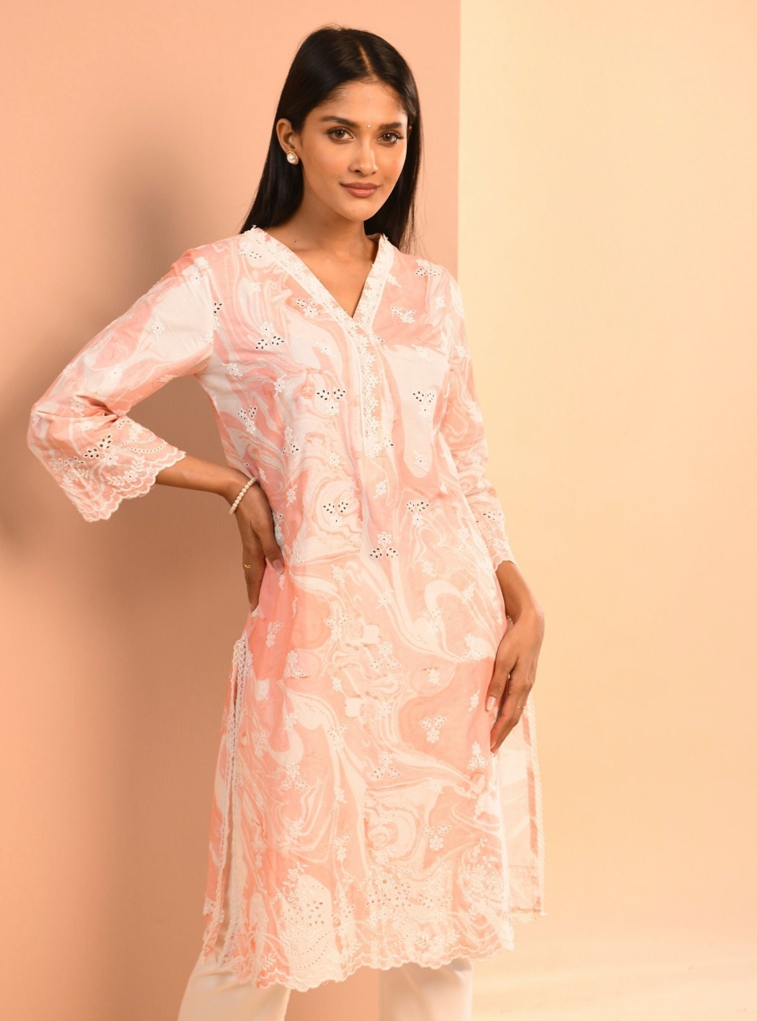 Mulmul Cotton Marble Adela Pink Kurta