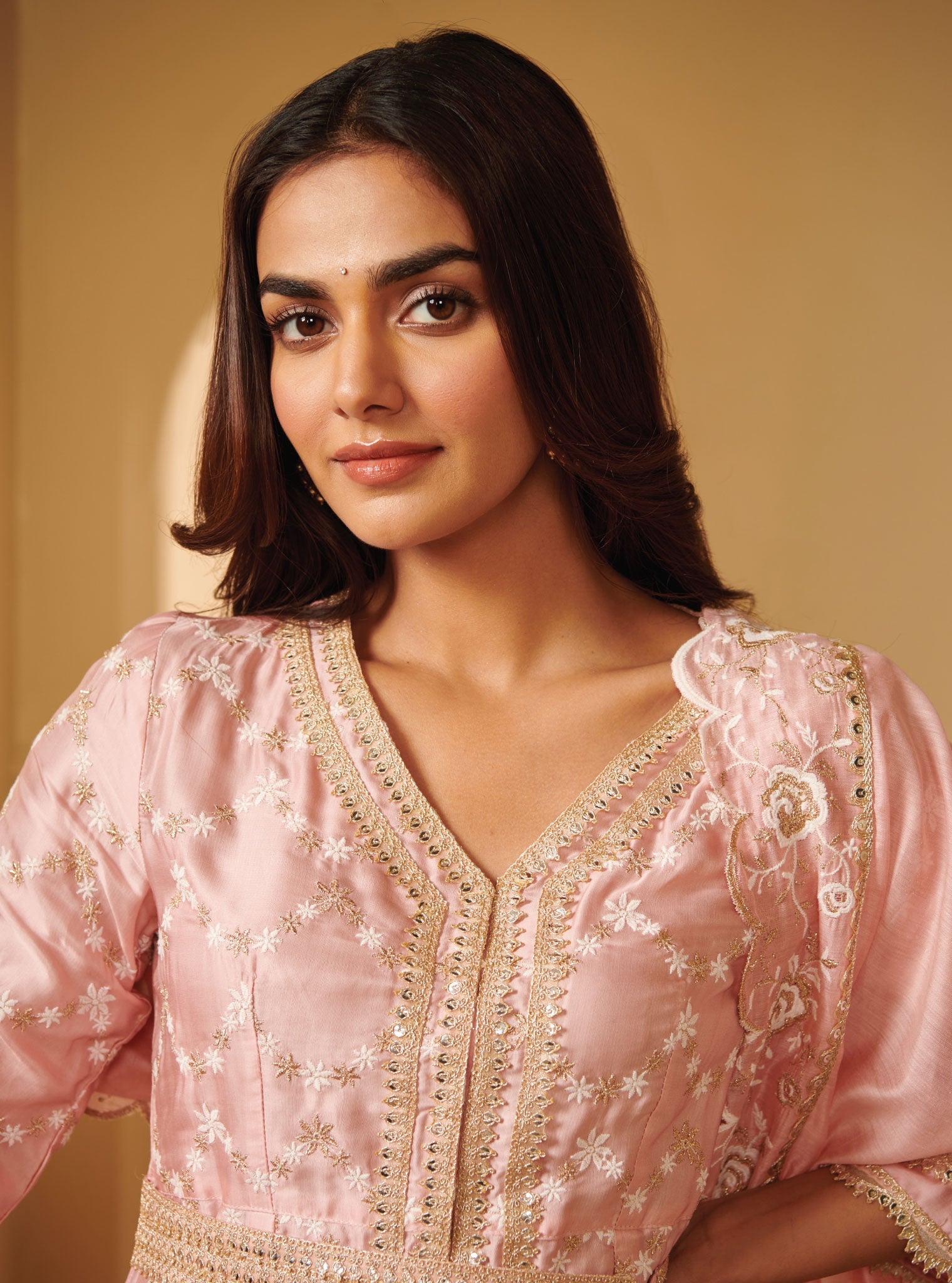 Mulmul Cupro Silk Astita Pink Kurta With Astita Pink Sharara