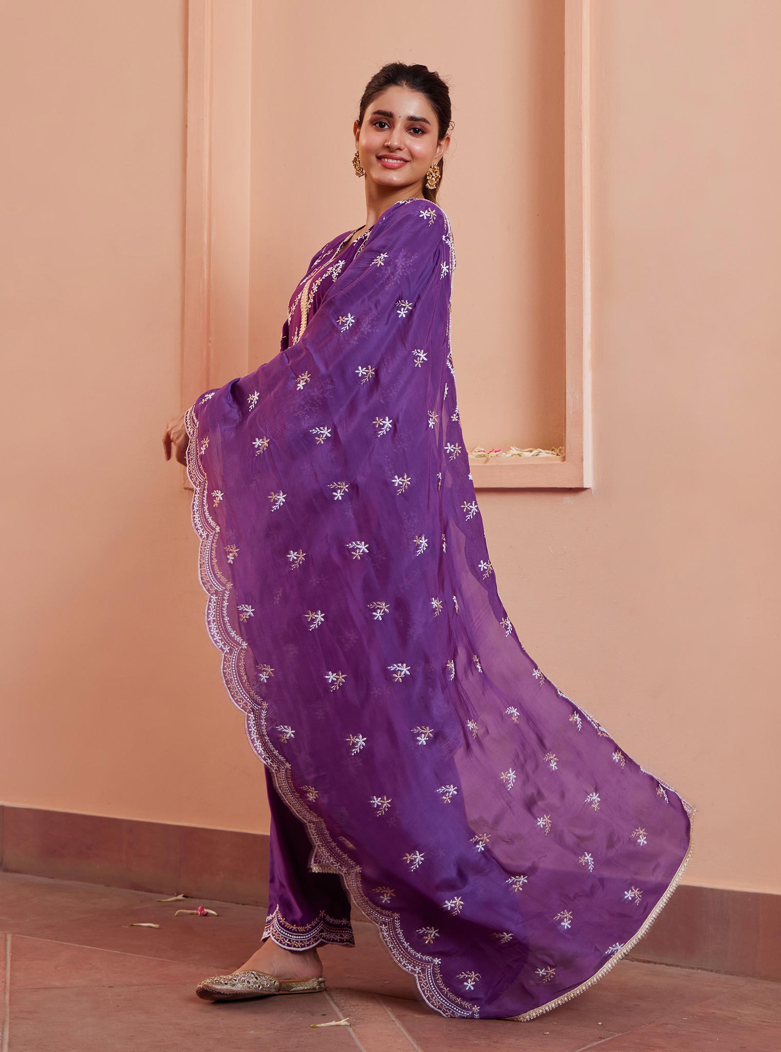 Mulmul Cupro Valaya Purple Kurta with Mulmul Cupro Valaya Purple Pant