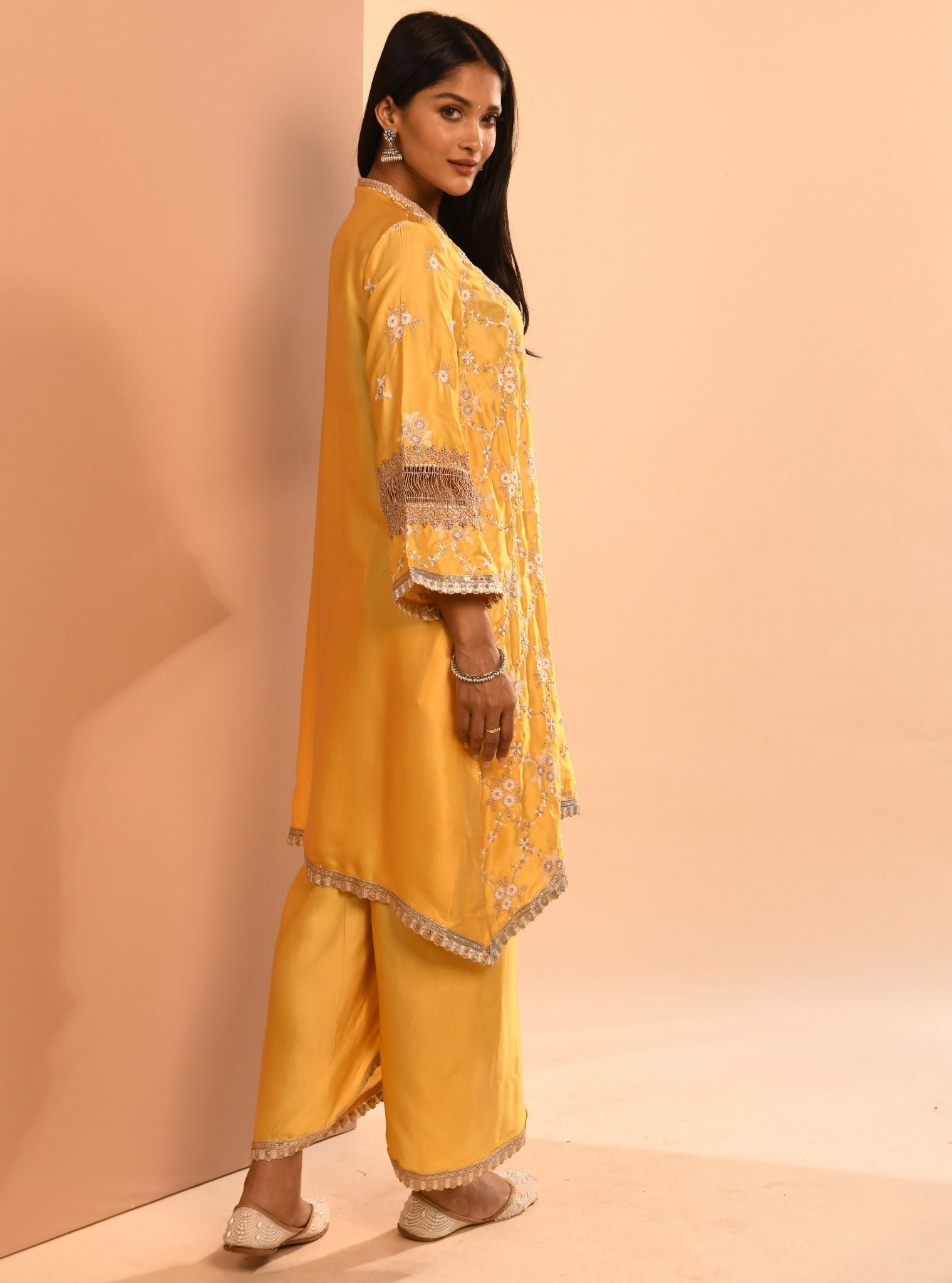 Mulmul Cupro Dvija Yellow Kurta With Mulmul Cupro Dvija Yellow Pant