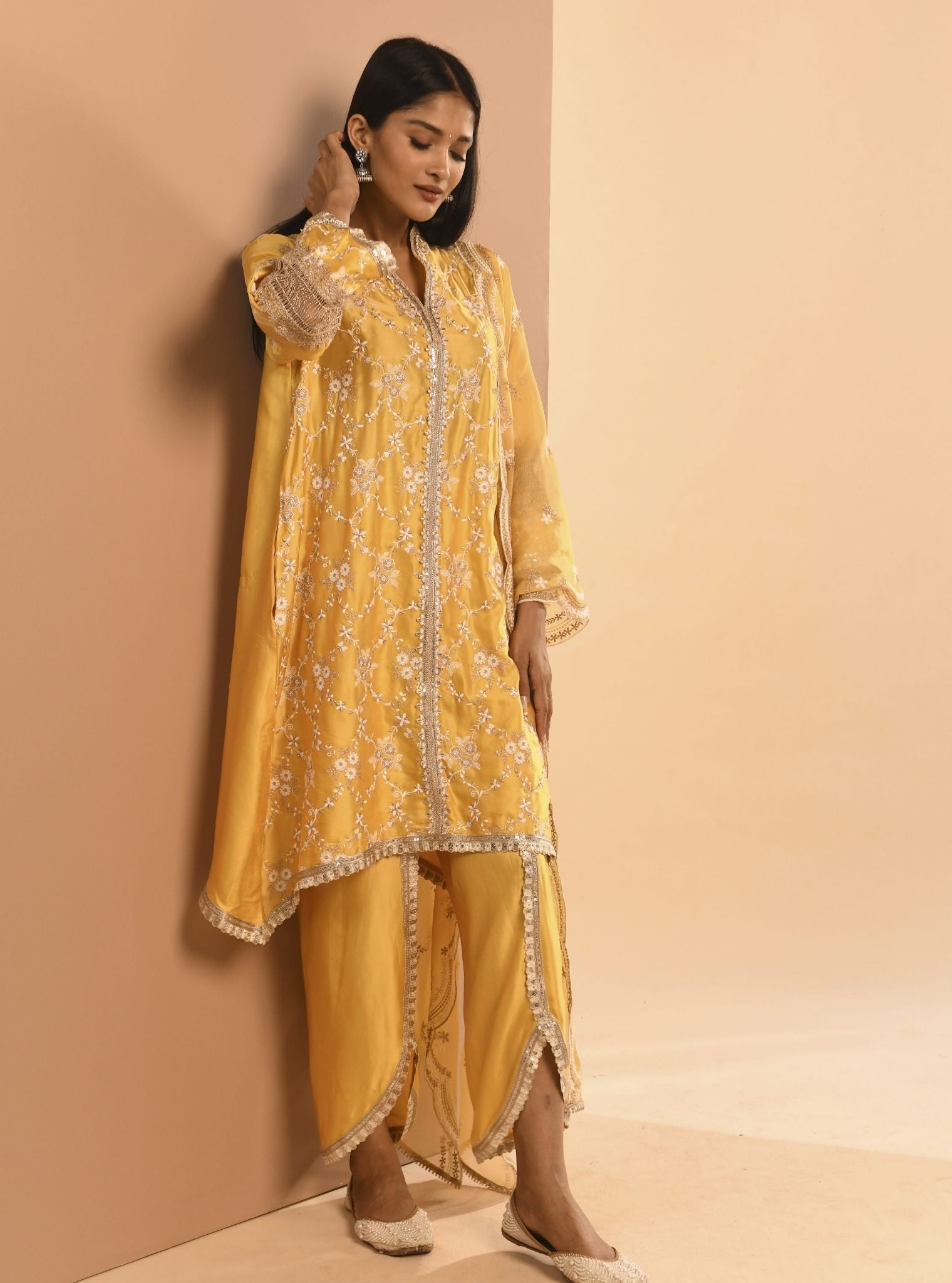 Mulmul Cupro Dvija Yellow Kurta With Mulmul Cupro Dvija Yellow Pant