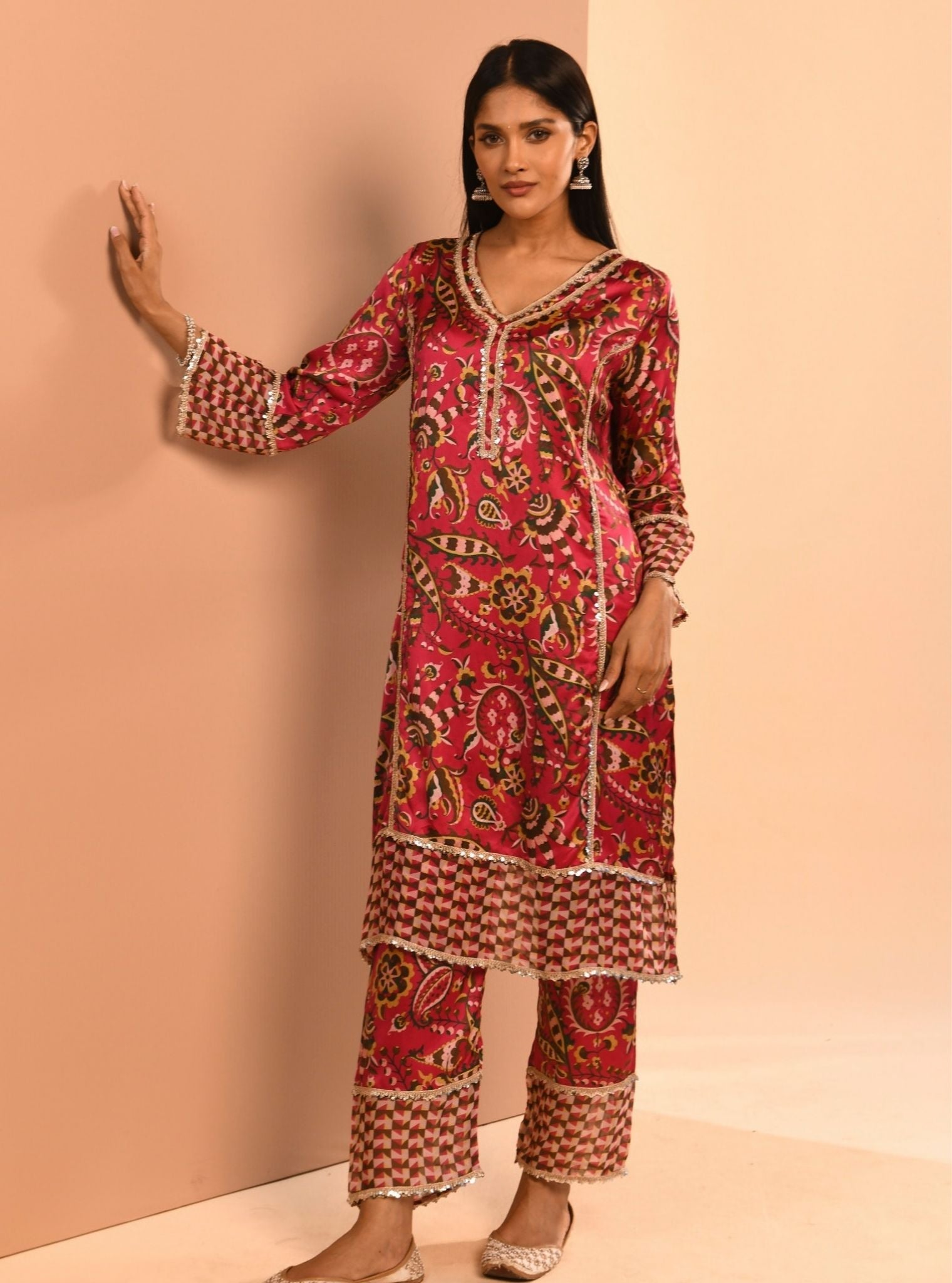 Mulmul Cupro Selah Fuchsia Kurta With Mulmul Selah Fuchsia Pant