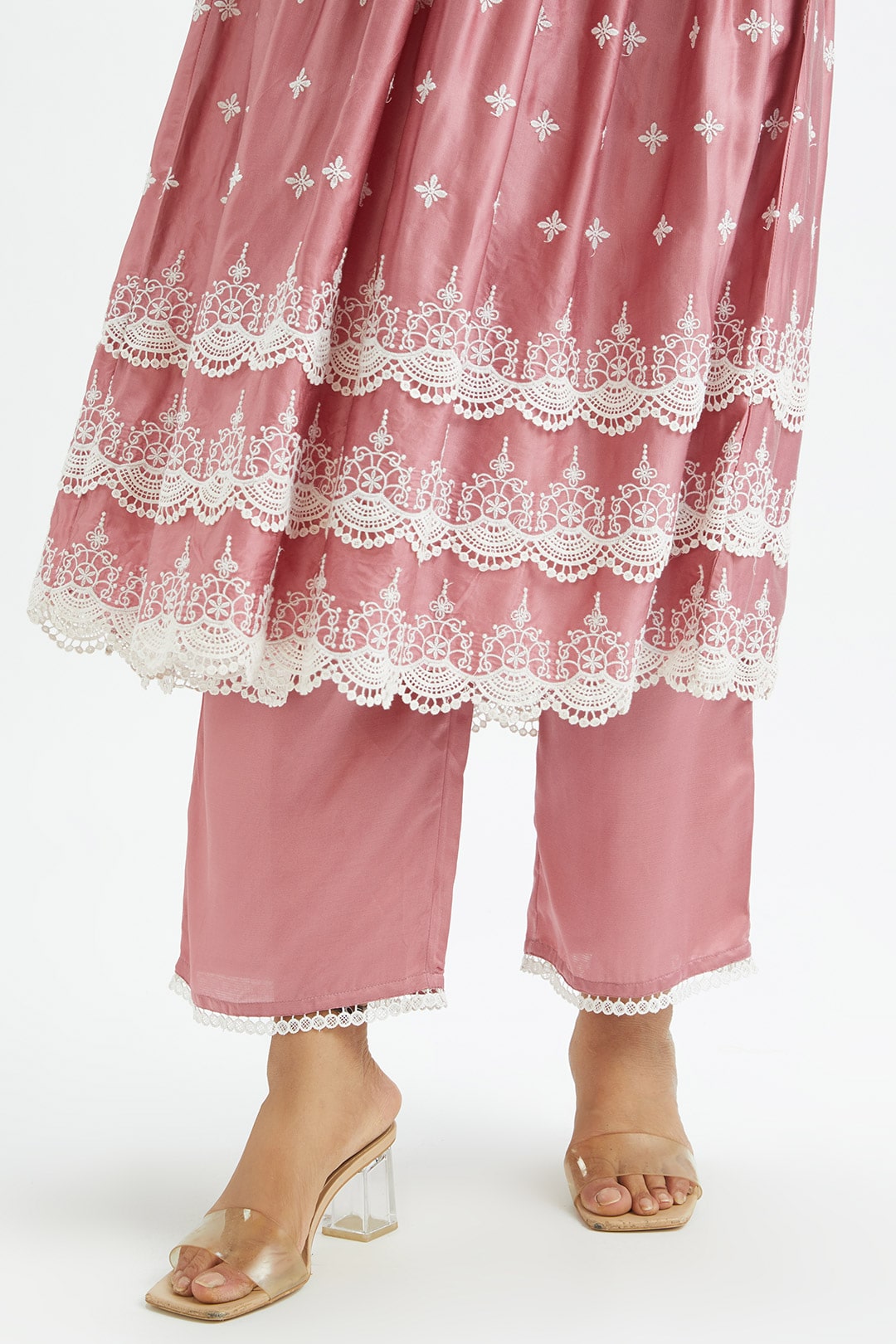 Mulmul Cupro Silk Albany Mauve Kurta With Albany Mauve Pant