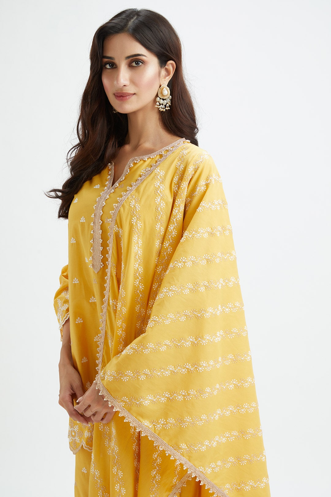 Mulmul Cotton Dove Yellow Kurta With Dove Yellow Sharara