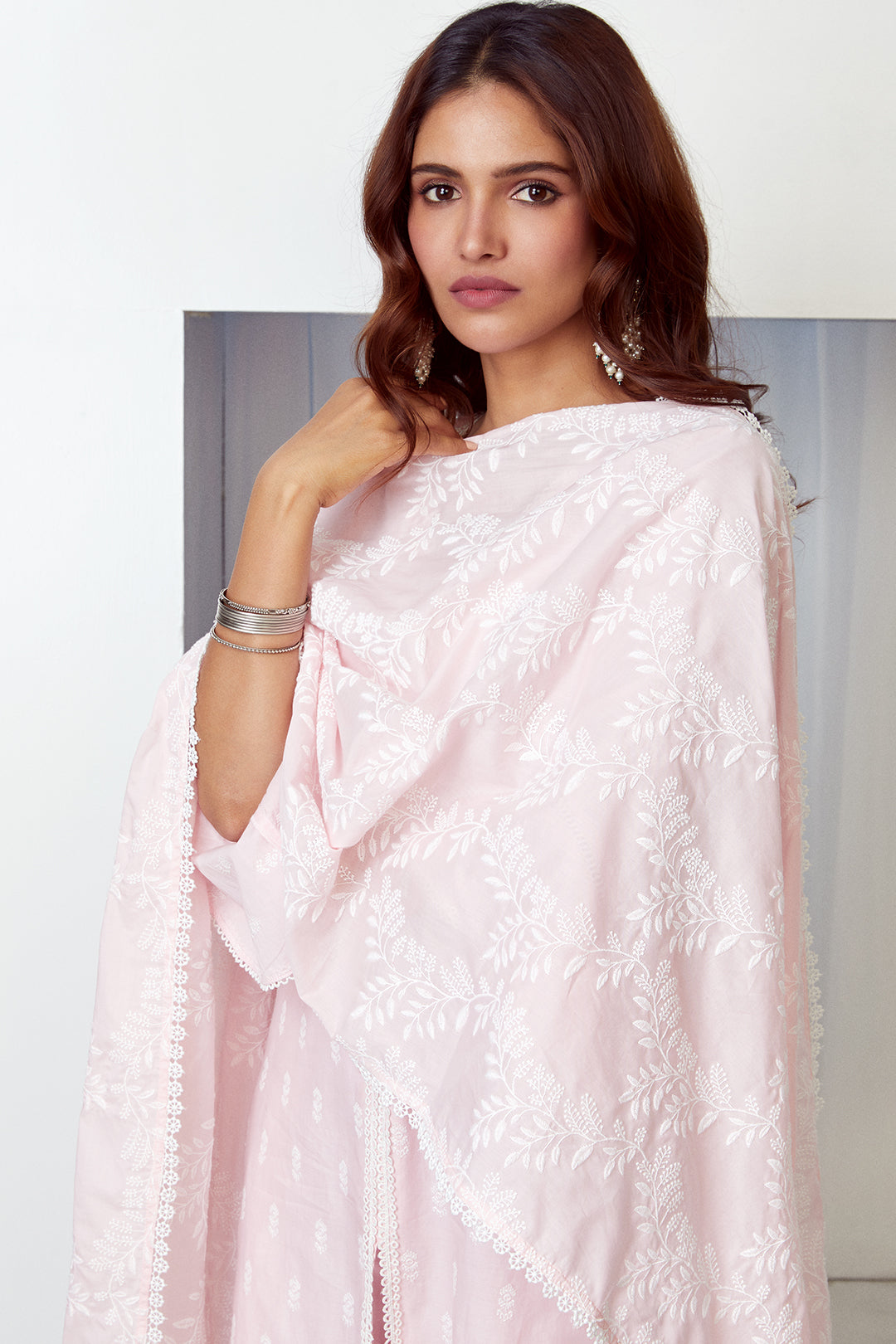 Mulmul Cotton Escapade Pink Kurta With Escapade Pink Palazzo