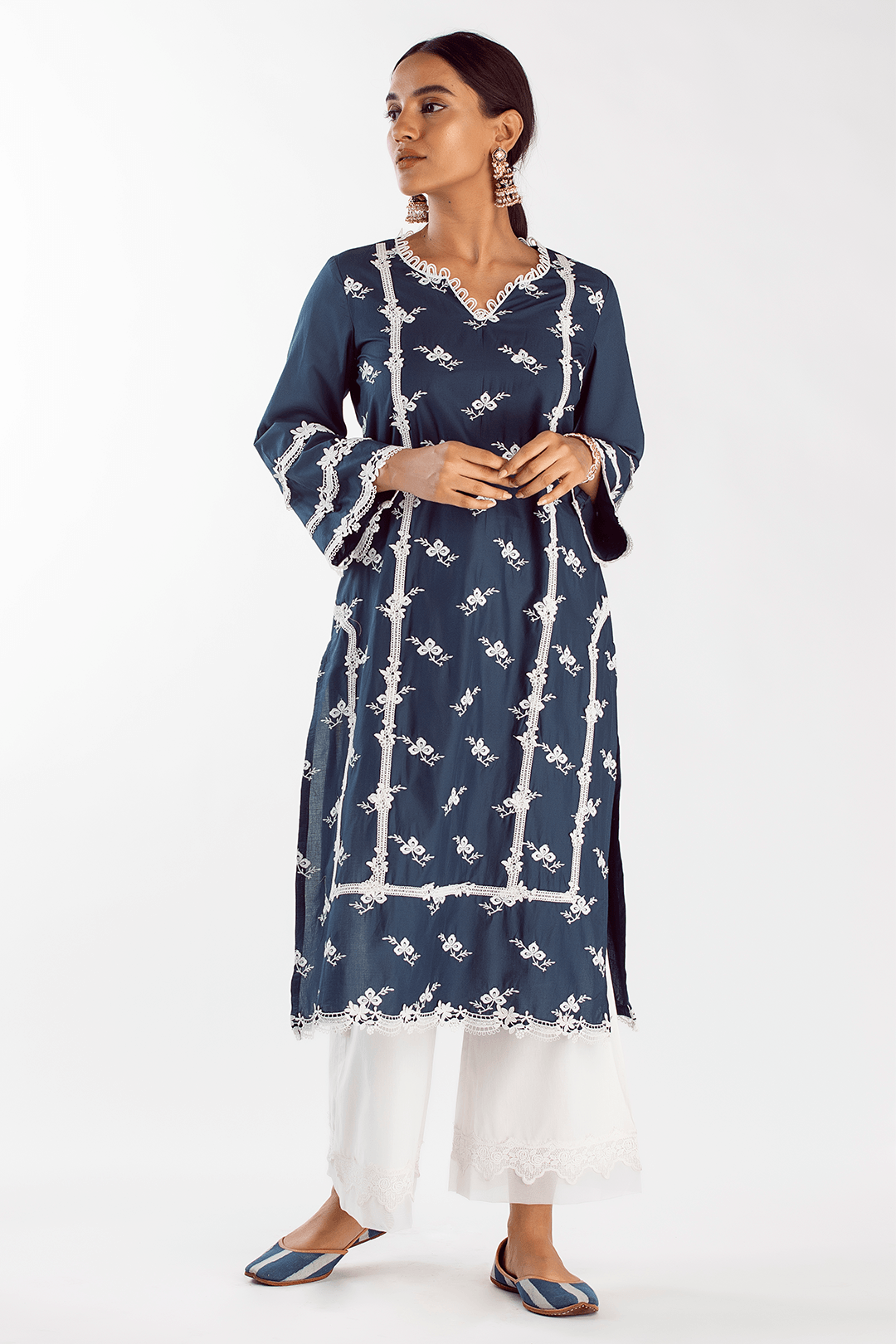 Mulmul Cotton Eternity Navy Kurta