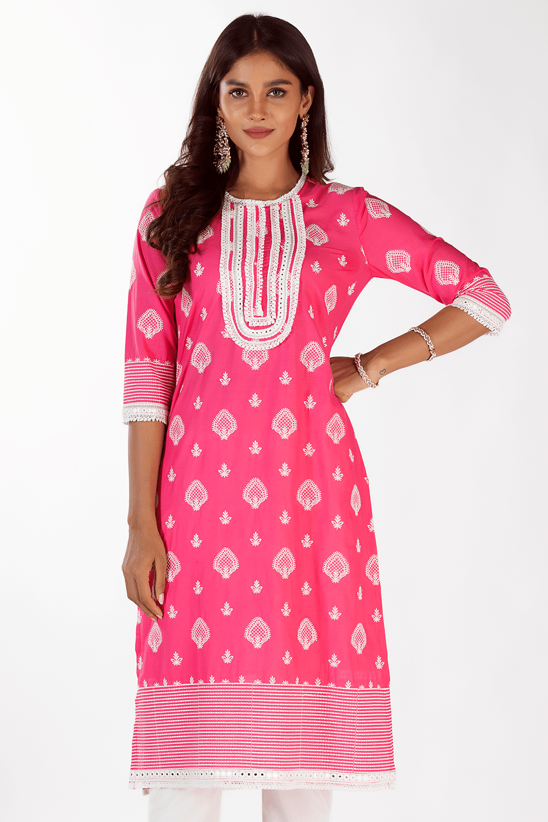 Mulmul Cotton Gene Fuschia Kurta