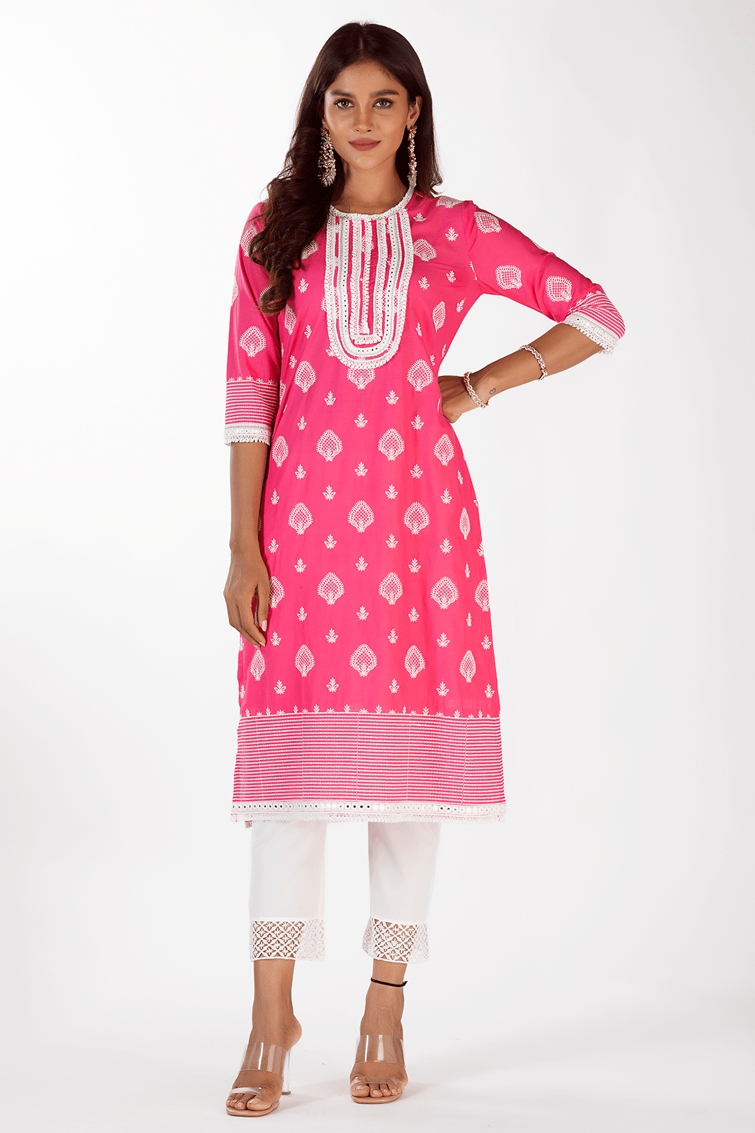 Mulmul Cotton Gene Fuchsia Kurta