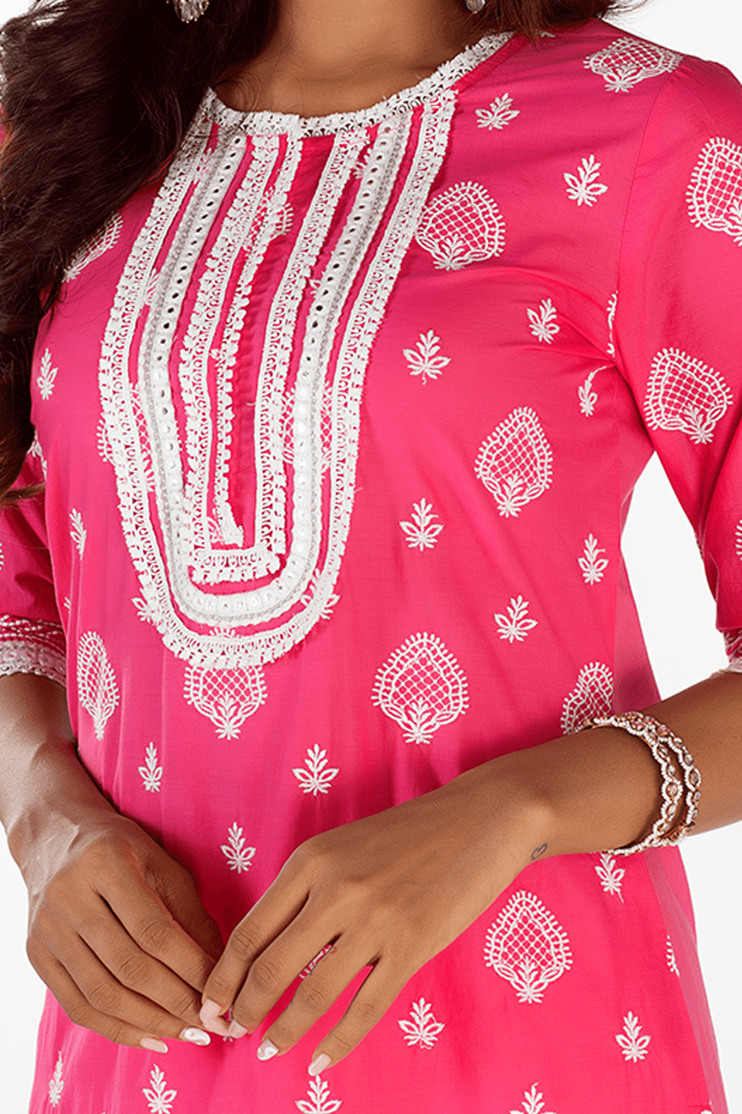 Mulmul Cotton Gene Fuchsia Kurta