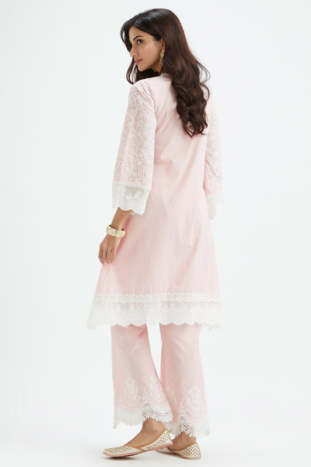 Mulmul Cotton Hummingbird Pink Kurta With Hummingbird Pink Pyajama