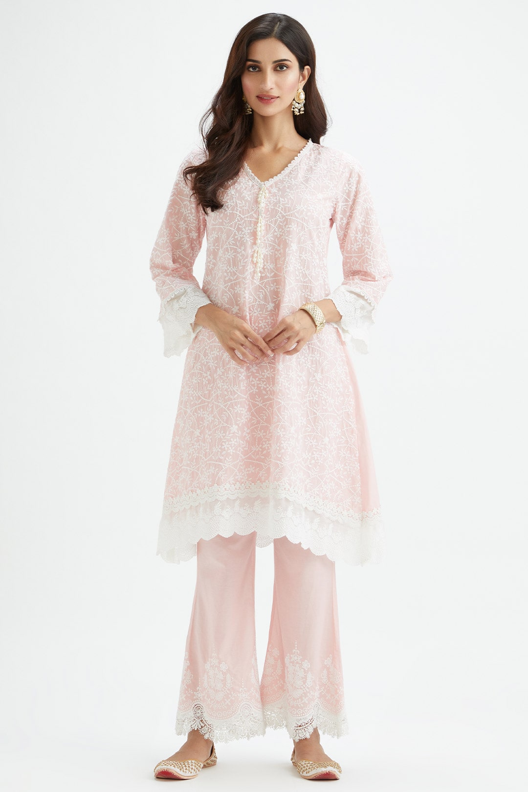 Mulmul Cotton Hummingbird Pink Kurta With Hummingbird Pink Pyajama