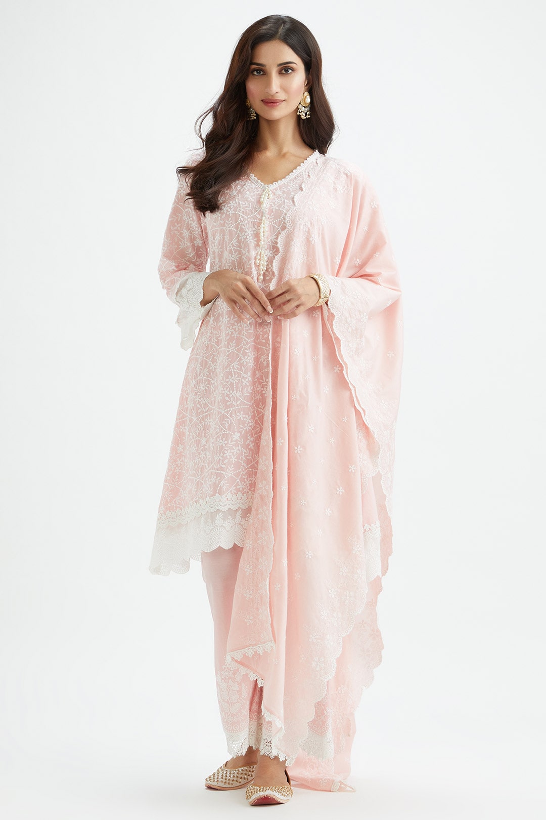 Mulmul Cotton Hummingbird Pink Kurta With Hummingbird Pink Pyajama