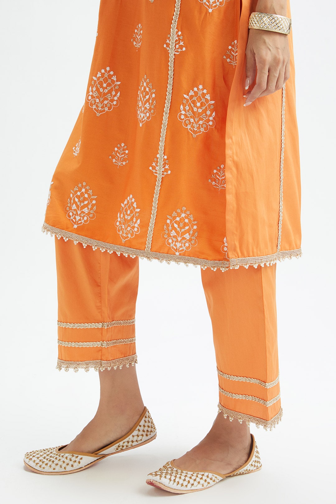 Mulmul Supima Satin Jane Orange Kurta With Jane Orange Pant