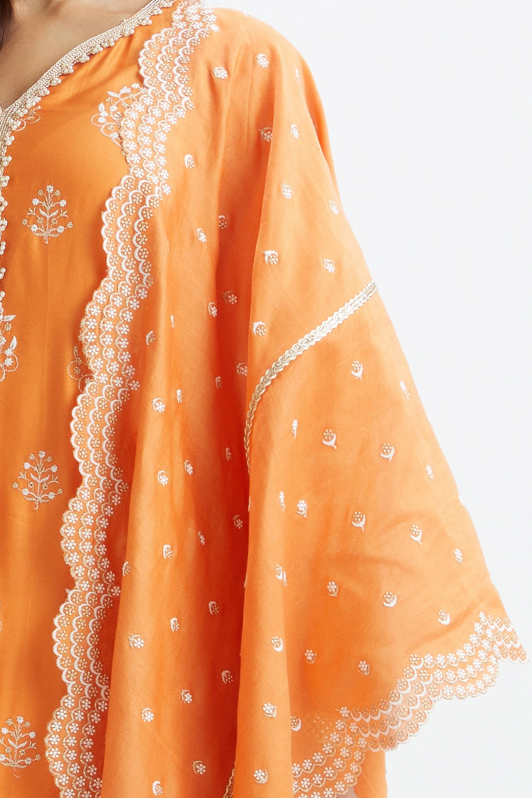 Mulmul Supima Satin Jane Orange Kurta With Jane Orange Pant