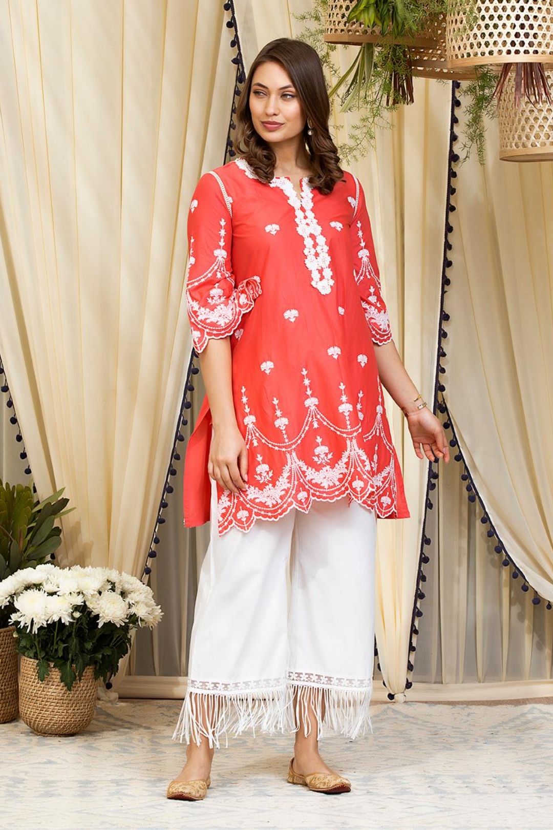 Mulmul Cotton Julia Kurta With New Poppy Pyajama