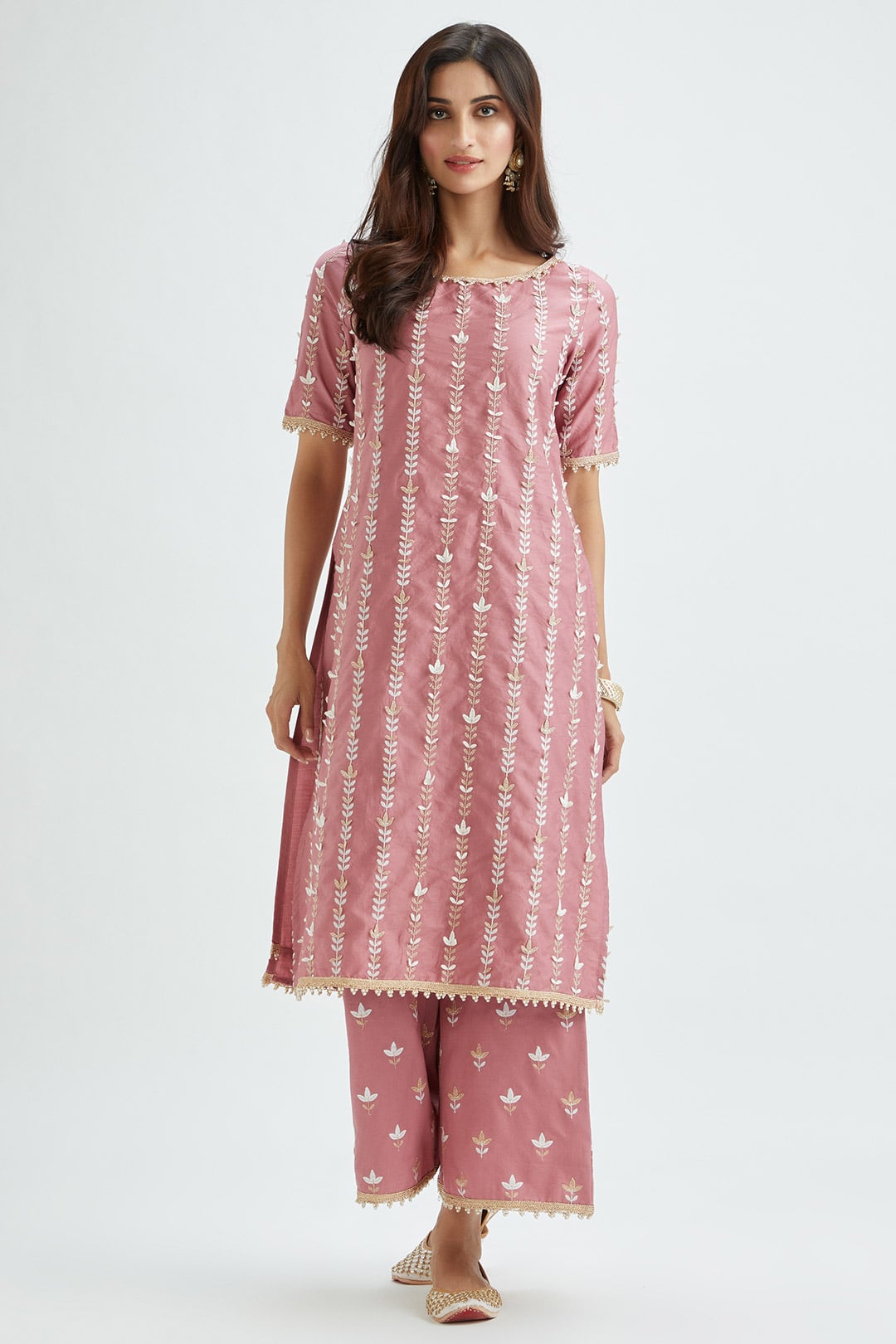 Mulmul Supima Satin Lynn Mauve Kurta With Lynn Mauve Pant