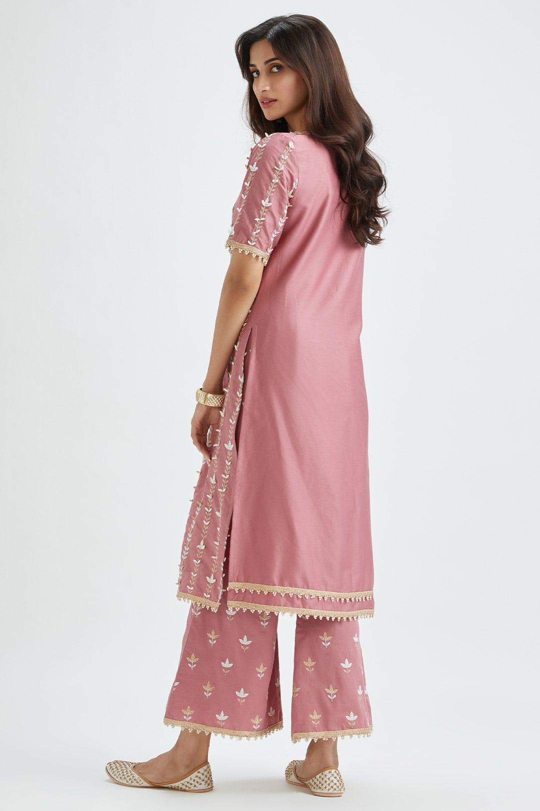 Mulmul Supima Satin Lynn Mauve Kurta With Lynn Mauve Pant