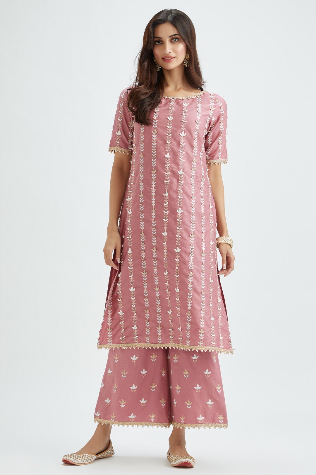 Mulmul Supima Satin Lynn Mauve Kurta With Lynn Mauve Pant