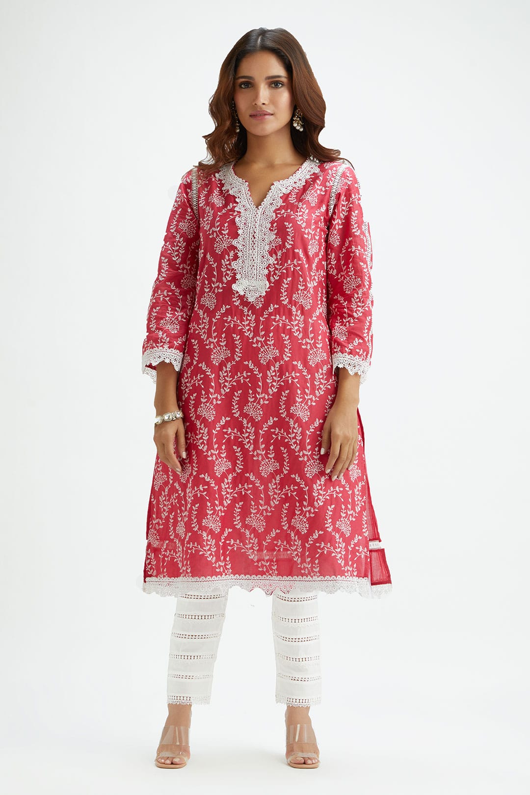 Mulmul Cotton Merlin Red Kurta