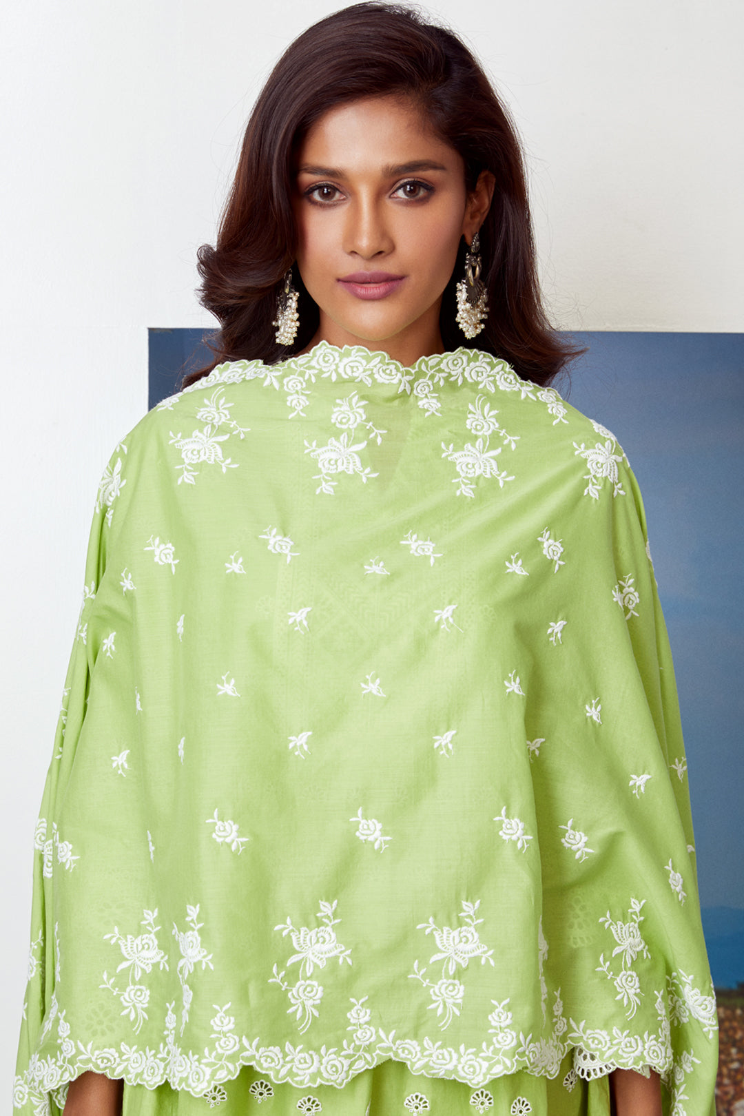 Mulmul Cotton Brazen Green Kurta With Brazen Green Sharara