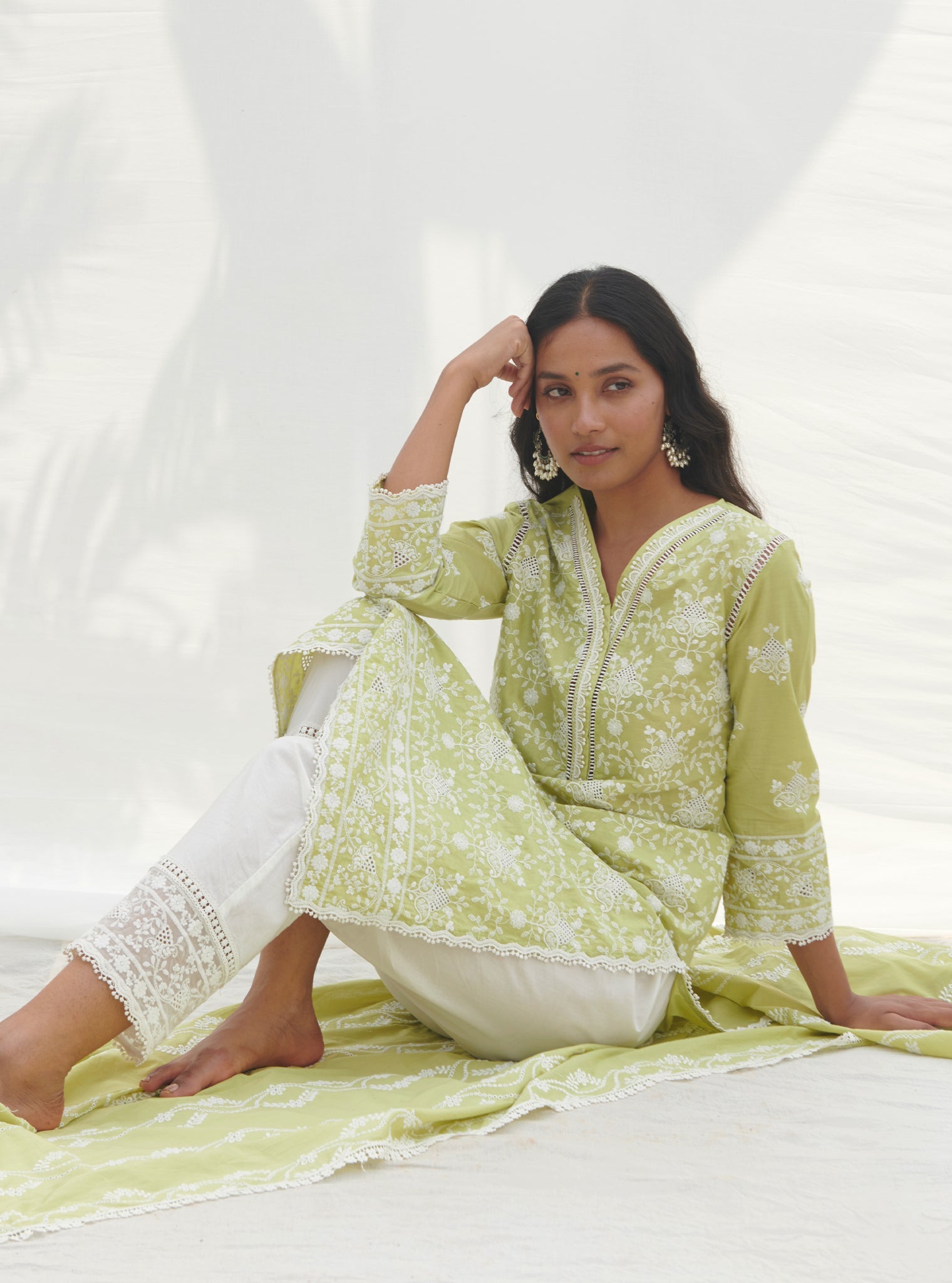 Mulmul Cotton Verla Lime kurta