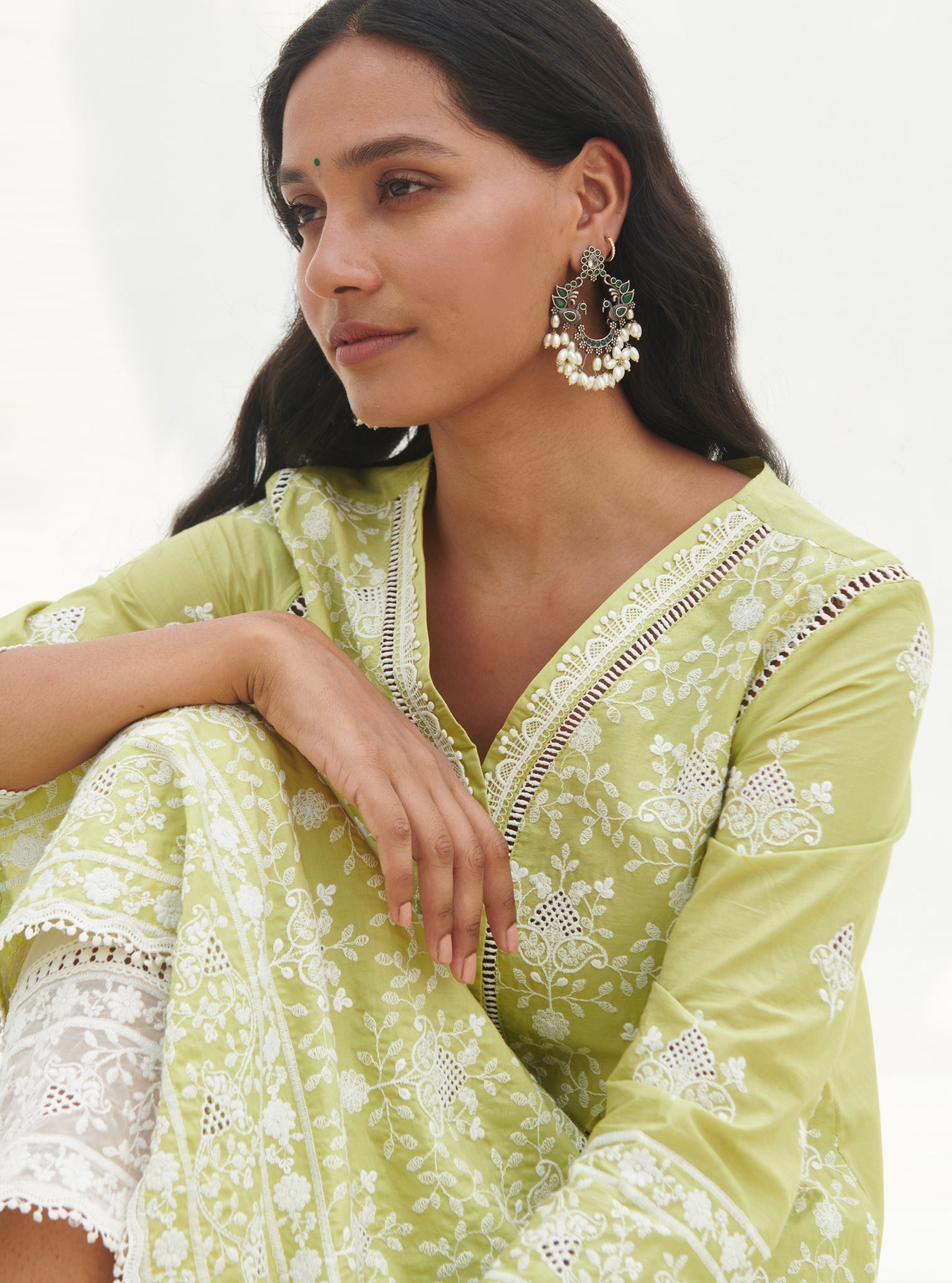 Mulmul Cotton Verla Lime kurta