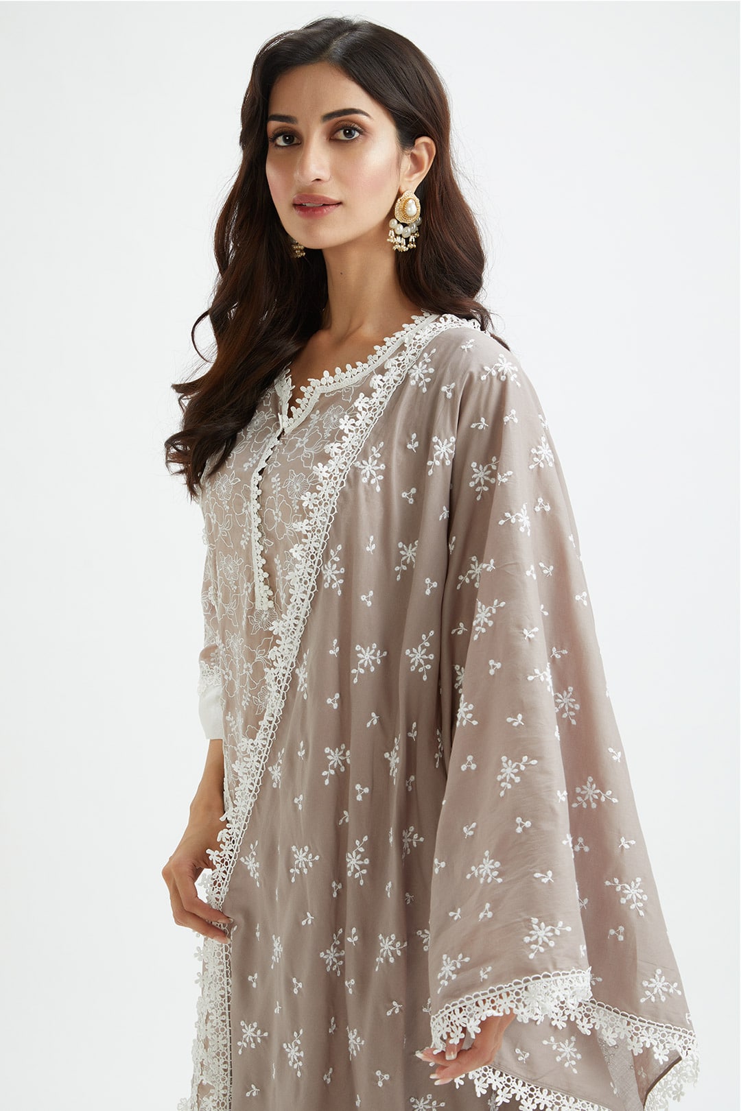 Mulmul Cotton Vireo Grey Kurta With Thin Pintuck White Pyajama