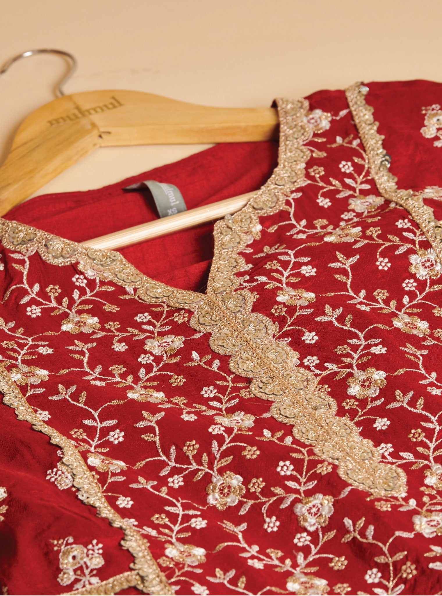 Mulmul Silk Kaashni Red Kurta With Mulmul Silk Kaashni Red Pant