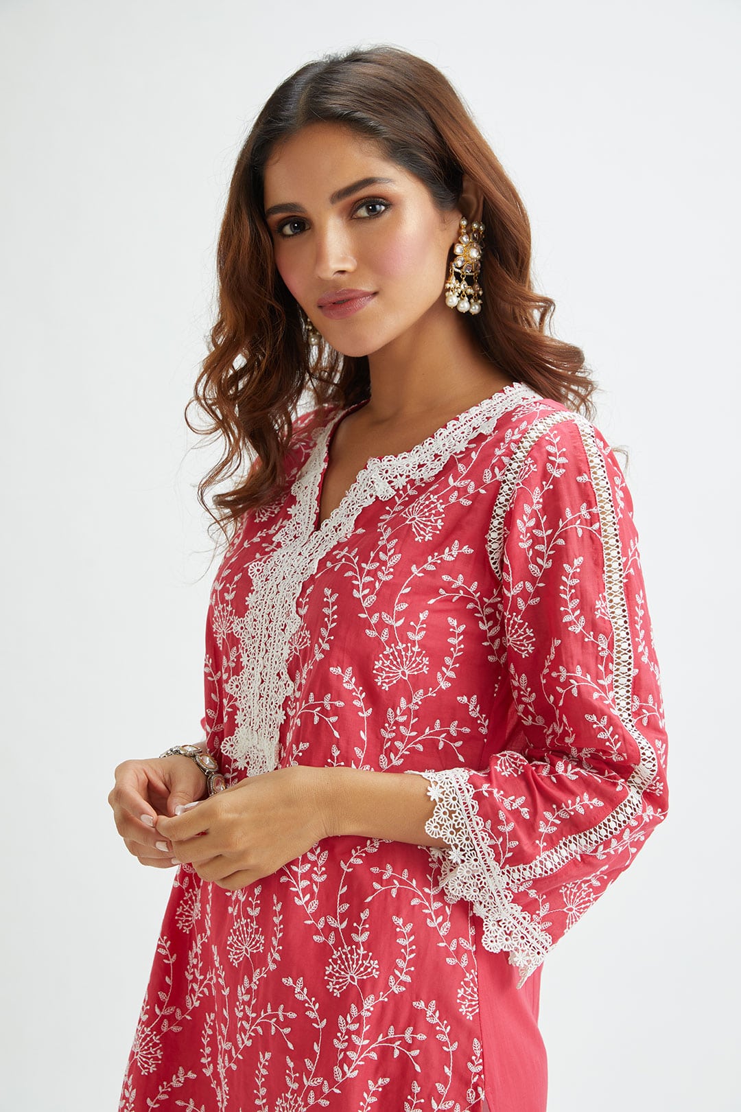 Mulmul Cotton Merlin Red Kurta