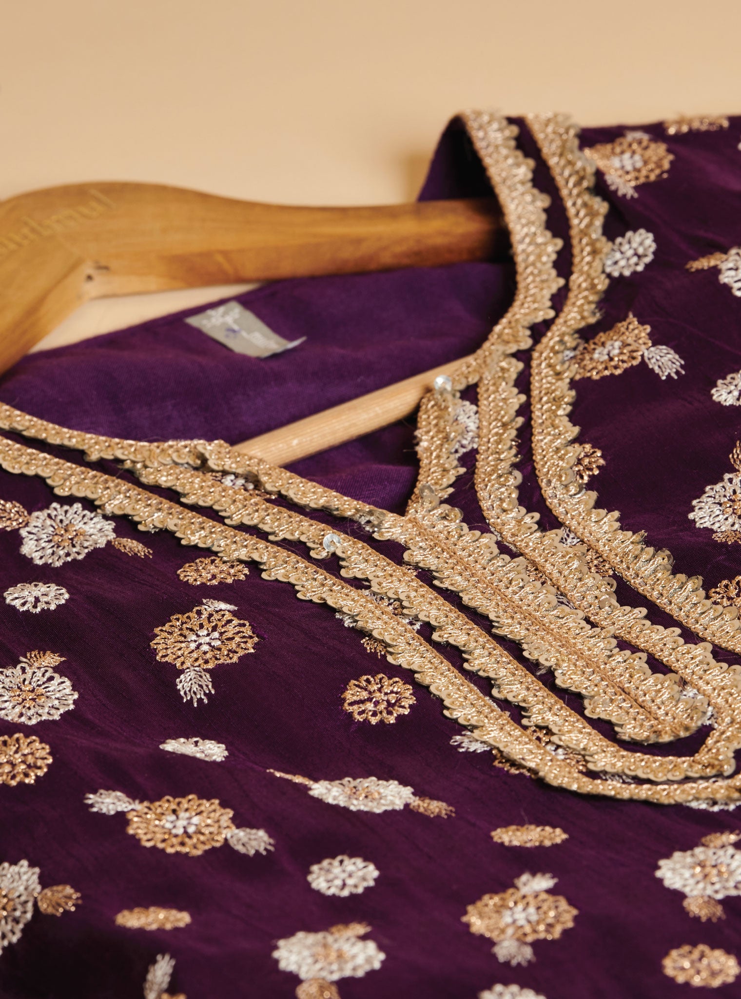 Mulmul Silk Surkh Purple Kurta With Mulmul Silk Surkh Purple Lehenga