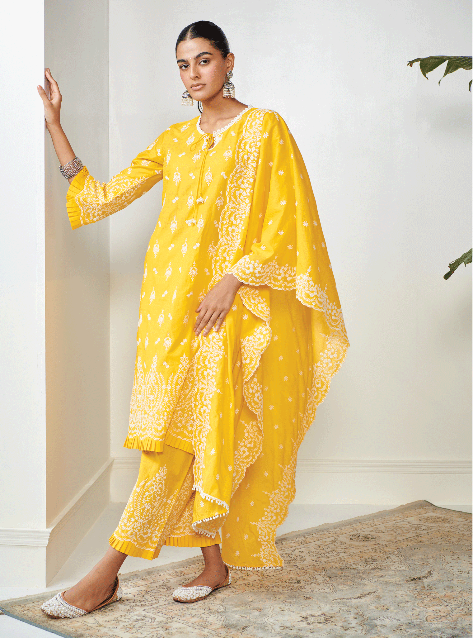 Mulmul Cotton Asteria Mango Kurta With Mulmul Cotton Asteria Mango Palazzo